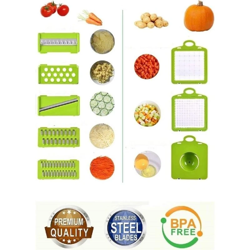 Многофункциональная овощерезка EA00007, 13 предметов, пластик, черный/зеленый