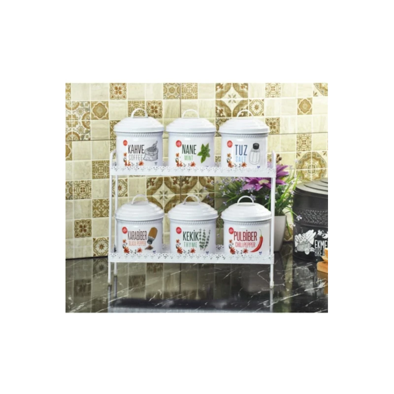 Ədviyyat saxlanılması üçün banka dəsti NH_AZATO, metal, ağ, 37x30/10x11 sm, 6 əd