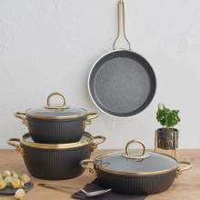 Qab-qacaq dəsti Emsan Granit Line, biogranit, qara/qızılı, 7 parça