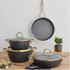 Qab-qacaq dəsti Emsan Granit Line, biogranit, qara/qızılı, 7 parça
