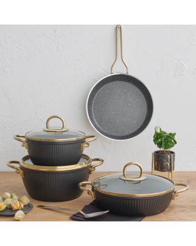 Qab-qacaq dəsti Emsan Granit Line, biogranit, qara/qızılı, 7 parça