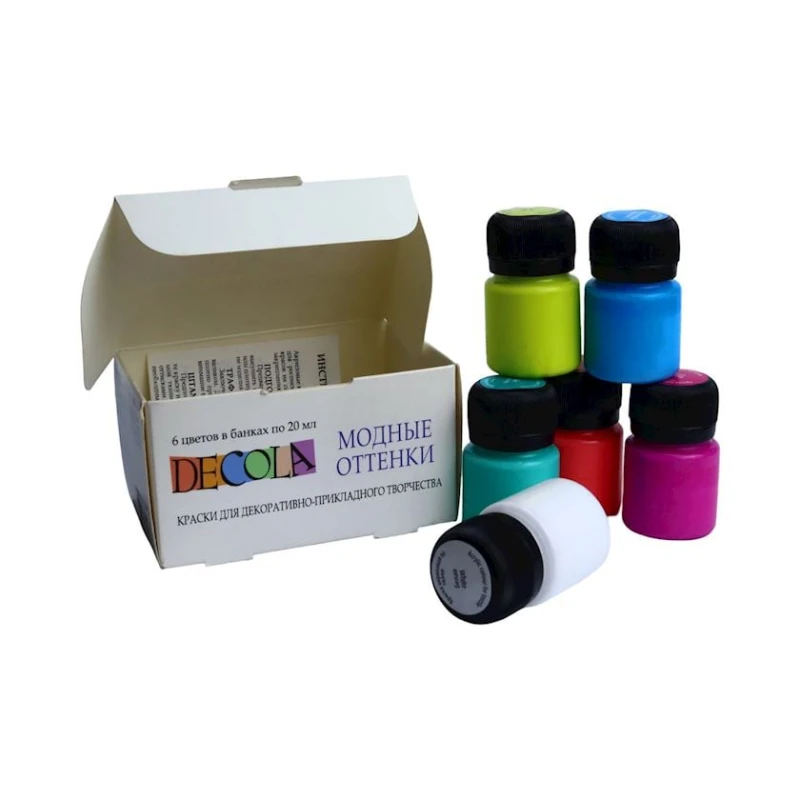 Набор акриловых красок по ткани Decola Trendy shades, 6 цветов, 20 мл Набор акриловых красок по ткани Decola Trendy shades, 6 цветов, 20 мл