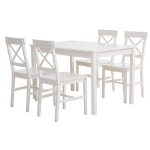 Yemək dəsti JYSK Ejby, masa/4 stul, MDF/şam ağacı massivi, ağ, 75/41x118/48x73/87 sm