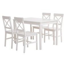 Yemək dəsti JYSK Ejby, masa/4 stul, MDF/şam ağacı massivi, ağ, 75/41x118/48x73/87 sm