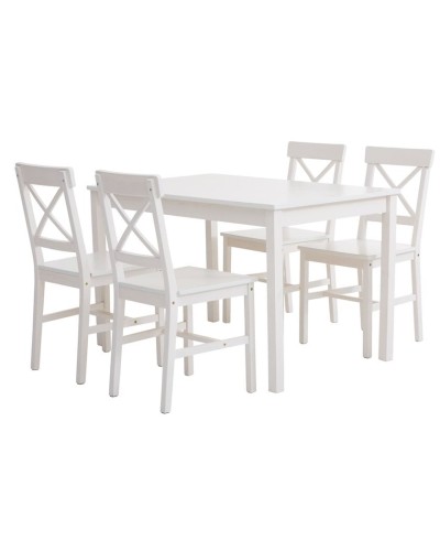 Yemək dəsti JYSK Ejby, masa/4 stul, MDF/şam ağacı massivi, ağ, 75/41x118/48x73/87 sm