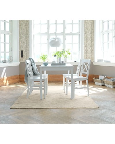 Yemək dəsti JYSK Ejby, masa/4 stul, MDF/şam ağacı massivi, ağ, 75/41x118/48x73/87 sm