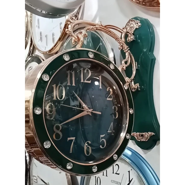 Двусторонние настенные часы SS-070, 26 см, пластик, золотистые/зеленые