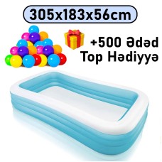 Şişmə hovuz Intex 305x183x56 sm, düzbucaq, həcm 1020 l, mavi-ağ - 1020TX58484T500