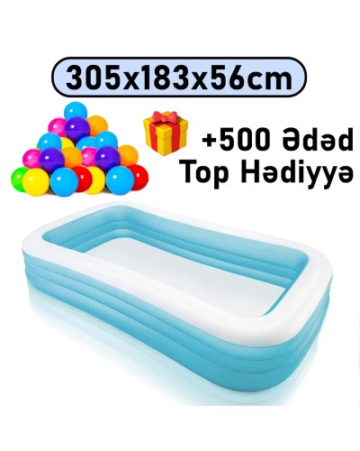 Şişmə hovuz Intex 305x183x56 sm, düzbucaq, həcm 1020 l, mavi-ağ - 1020TX58484T500