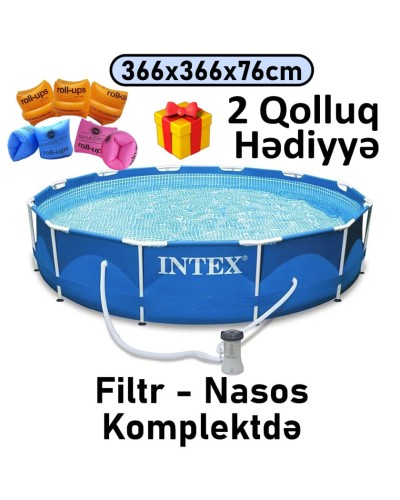 Hovuz Intex 6503TX28212Q2, karkas, həcm 6503 l, mavi, dairəvi, 366x366x76 sm, filtr-nasoslu - 6503TX28212Q2
