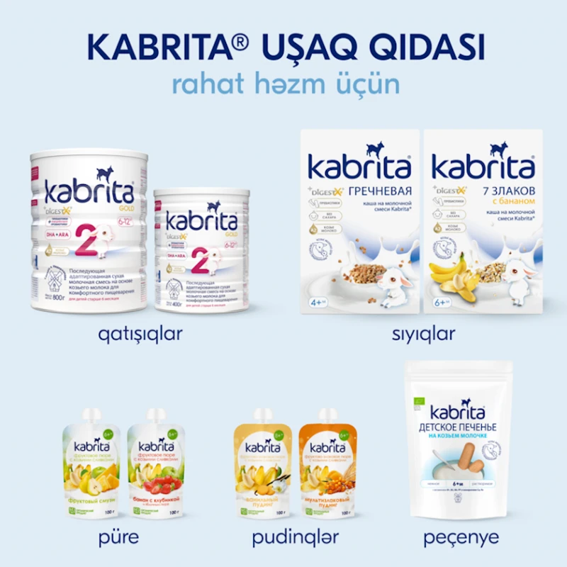 Südlü buğda sıyıq Kabrita armud, alma və şaftalı ilə, 5+ ay, 180 g