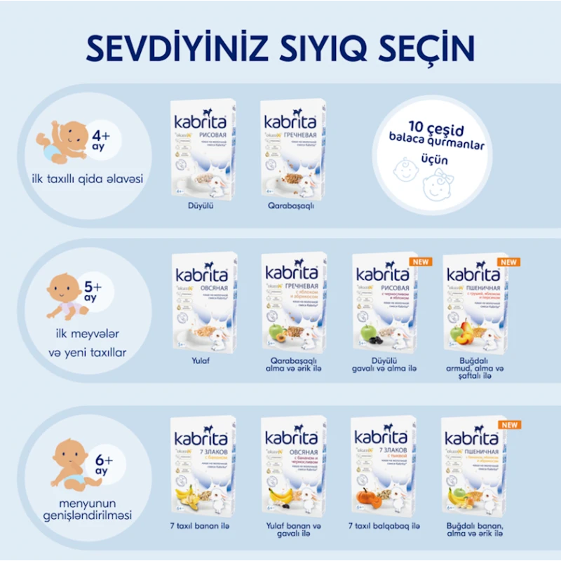 Südlü buğda sıyıq Kabrita armud, alma və şaftalı ilə, 5+ ay, 180 g