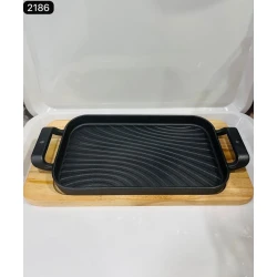 Сковородка 312, с деревянной подставкой, 17x29 см, чугунная