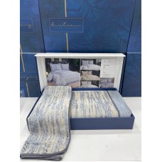 Dəst MiraNova Larin SF-682, şenil, ikinəfərlik, sarı/göy, örtük 240х260 sm, yastıq üzü 50х70 sm/2 əd