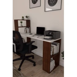 Компьютерный стол Art Mebel House 113, белый/коричневый, 140x140x50 см