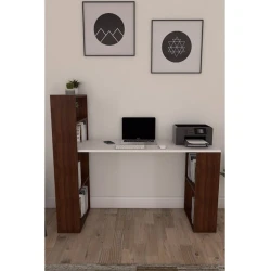 Компьютерный стол Art Mebel House 113, белый/коричневый, 140x140x50 см