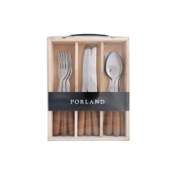 Набор столовых приборов Porland Acacia, мытье в посудомоечной машине, нержавеющая сталь, серебристый/коричневый, 25 см, на 6 персон, 18 предметов