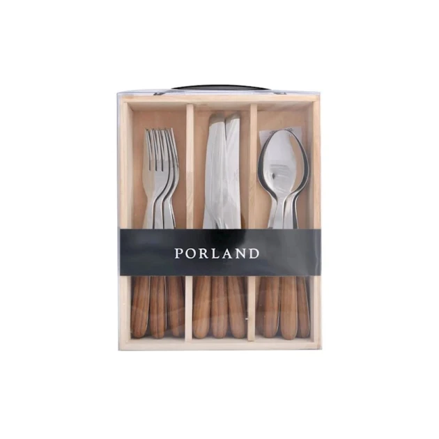 Набор столовых приборов Porland Acacia, мытье в посудомоечной машине, нержавеющая сталь, серебристый/коричневый, 25 см, на 6 персон, 18 предметов Набор столовых приборов Porland Acacia, мытье в посудомоечной машине, нержавеющая сталь, серебристый/коричневый, 25 см, на 6 персон, 18 предметов