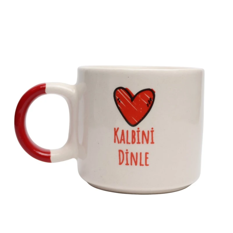 Krujka Kalbini Dinle yazısı ilə, 250 ml, ağ/qırmızı