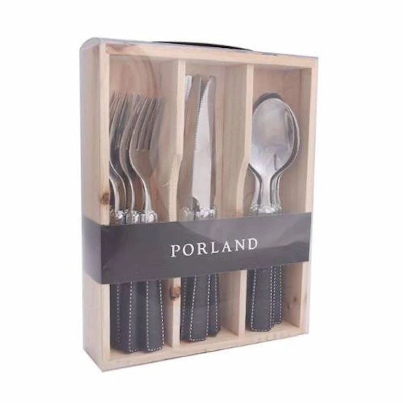 Набор столовых приборов Porland Orfeo, мытье в посудомоечной машине, нержавеющая сталь, серебристый/черный, 25 см, на 6 персон, 18 предметов