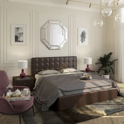 Двуспальная кровать Art_ikili_yataq 99, текстиль, коричневая, 120x180х200 см