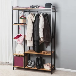 Вешалка с полками Letta 3563_Letta25LoftHVotan, ЛДСП/металл, коричневый/черный, 41x114x181 см Вешалка с полками Letta 3563_Letta25LoftHVotan, ЛДСП/металл, коричневый/черный, 41x114x181 см