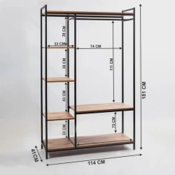 Вешалка с полками Letta 3563_Letta25LoftHVotan, ЛДСП/металл, коричневый/черный, 41x114x181 см Вешалка с полками Letta 3563_Letta25LoftHVotan, ЛДСП/металл, коричневый/черный, 41x114x181 см