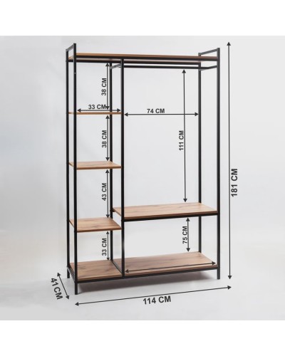 Rəfli asılqan Letta 3563_Letta25LoftHVotan, LDSP/metal, qəhvəyi/qara, 41x114x181 sm