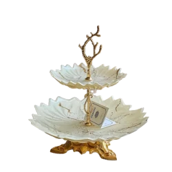 Конфетница 2-х-ярусная Mondo 32х40 см, стекло, бежевый/золотой (229554)