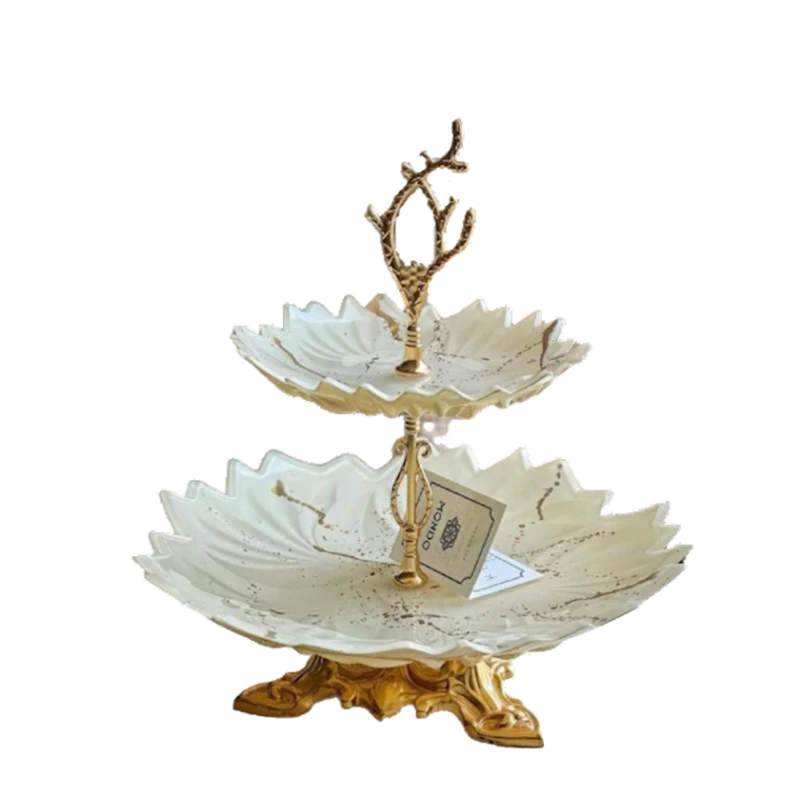 Конфетница 2-х-ярусная Mondo 32х40 см, стекло, бежевый/золотой (229554) Конфетница 2-х-ярусная Mondo 32х40 см, стекло, бежевый/золотой (229554)