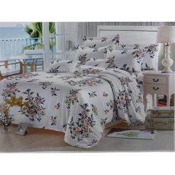 Комплект постельного белья Sahara SHA-0000787, цветочный, пододеяльник 200x220 см, простыня 230x240 см, наволочка 50x70 см 2 шт, двуспальный, сатин, белый