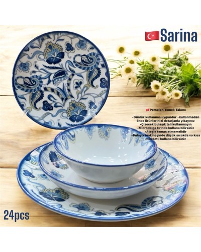 Süfrə qab-qacaq Sarina SHA-00006598, farfor, ağ, 6 nəfərlik, 24 ədəd
