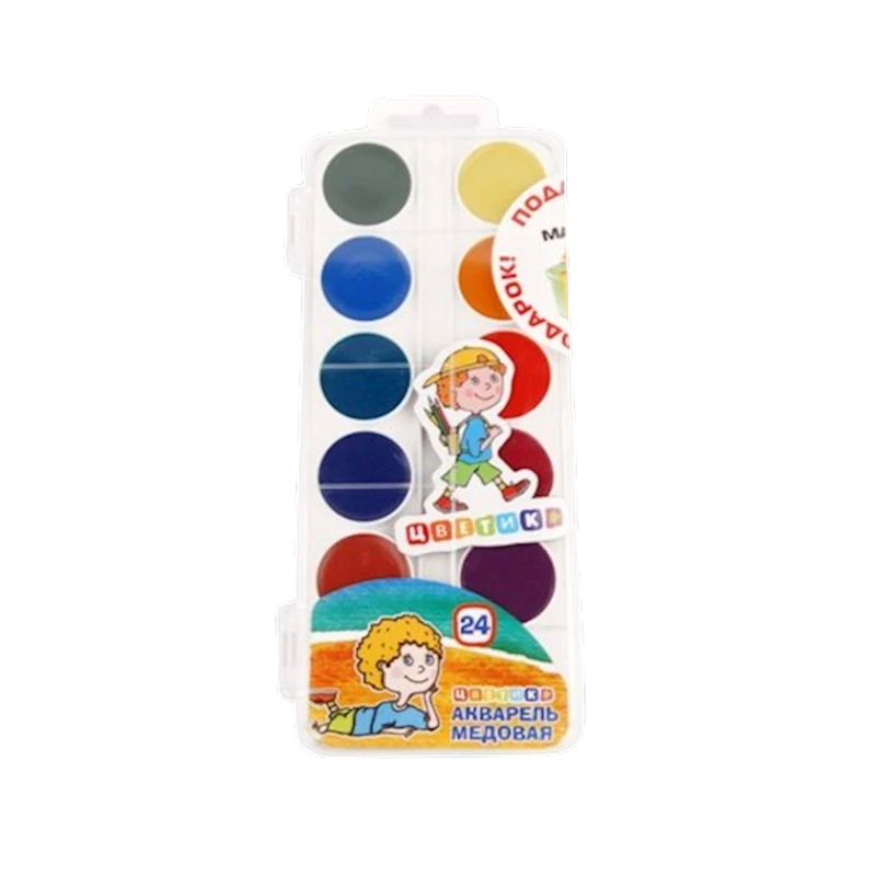 Набор медовой акварели Цветик 24 цвета 12 стандартных цвета, 6 перламутровых цвета,6 флуорисцентных цвета (2742190)