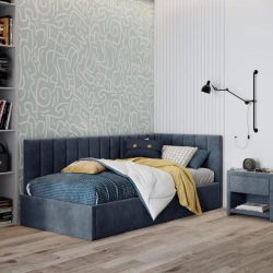 Односпальная кровать Art_tek_yataq 65, ламинат/текстиль, серая, 200x85x90 см