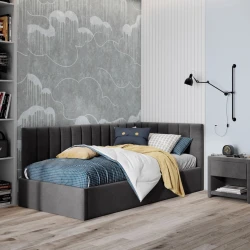 Односпальная кровать Art_tek_yataq 88, ламинат/ткань, бежевая, 85x90x200 см