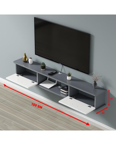 TV üçün tumba TV Ev Plus 12115779, LDSP, ağ/boz, 180x27x30 sm