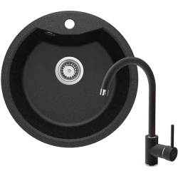 Кухонная мойка со смесителем Deante Solis ZRS B2803, 19.4x48 см, гранит, черный Кухонная мойка со смесителем Deante Solis ZRS B2803, 19.4x48 см, гранит, черный