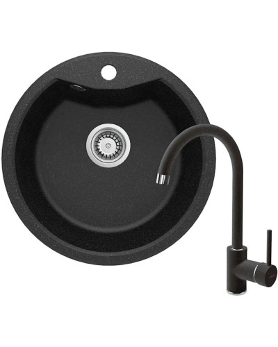 Qarışdırıcı ilə mətbəx çanağı Deante Solis ZRS B2803, 19.4x48 sm, qranit, qara