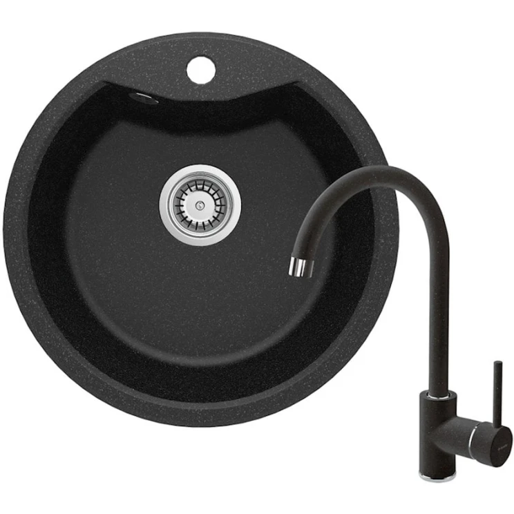 Qarışdırıcı ilə mətbəx çanağı Deante Solis ZRS B2803, 19.4x48 sm, qranit, qara