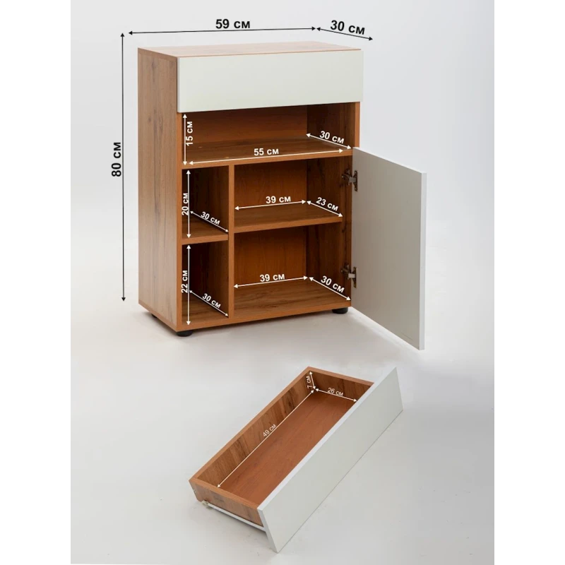 Тумба Letta, ЛДСП, белая/коричневая, 80x30x59 см Тумба Letta, ЛДСП, белая/коричневая, 80x30x59 см