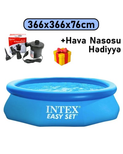 Şişmə hovuz Intex 366x366x76 sm, dairəvi, həcm 5621 l, mavi, 5621TX28130N - 5621TX28130N
