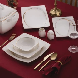 Süfrə qab-qacaq dəsti Emsan Hale Gold Fine Bone, keramika, ağ/qızılı, 60 parça, 12 nəfərlik