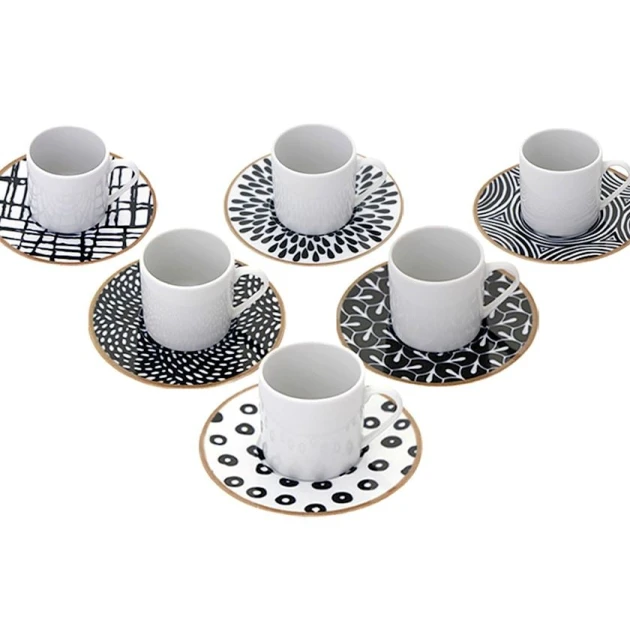 Qəhvə dəsti Porland Fractal 04POR034325, 6 nəfərlik, 12 əd, 90 ml, farfor, rəngbərəng