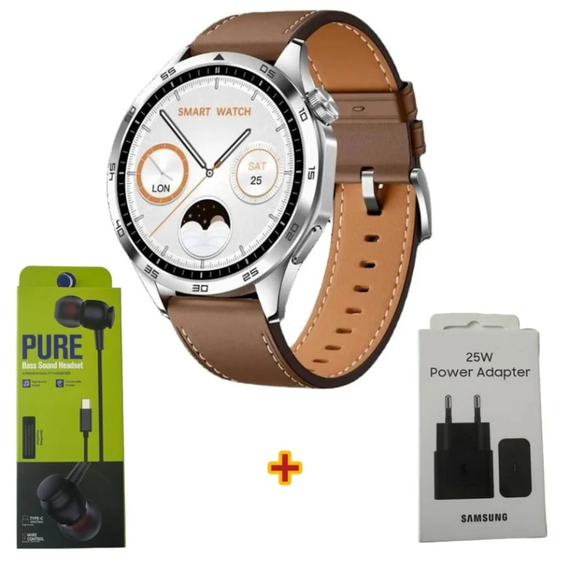 Умные часы S40 Max Silver Brown + Подарок Проводные наушники Strap Pure + Сетевое зарядное устройство Samsung 25W Умные часы S40 Max Silver Brown + Подарок Проводные наушники Strap Pure + Сетевое зарядное устройство Samsung 25W