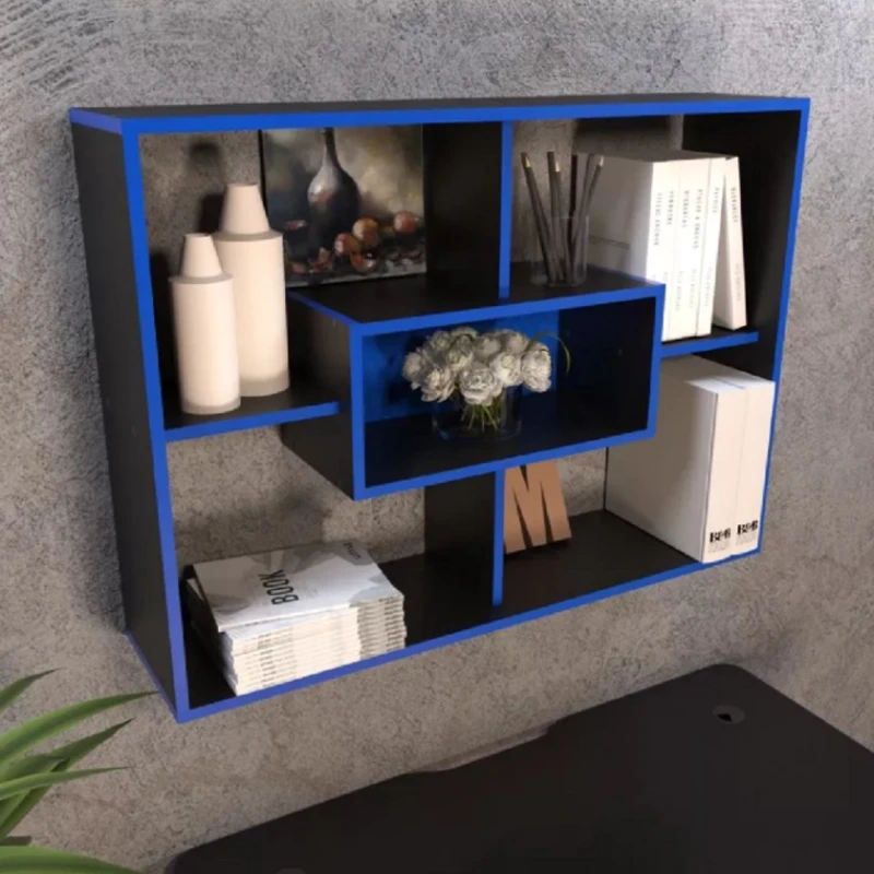 Полка настенная Art Mebel 30, ламинат, 75х100х25 см, черная/синяя