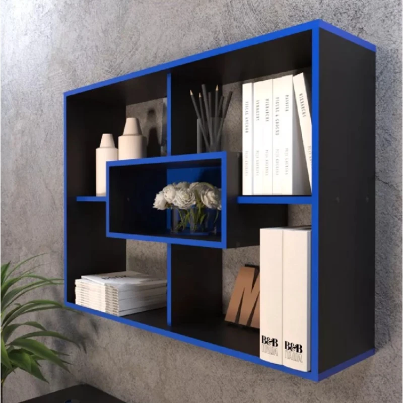 Полка настенная Art Mebel 30, ламинат, 75х100х25 см, черная/синяя