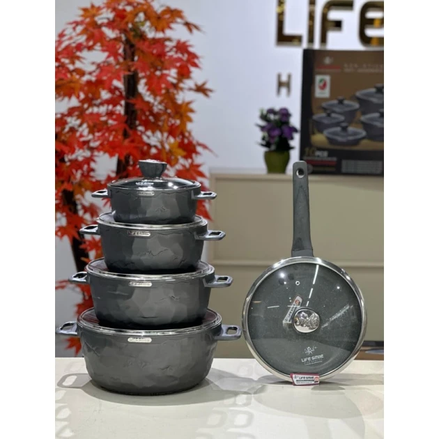 Набор посуды Life Smile LF-SM-009, серый, 5 предмета Набор посуды Life Smile LF-SM-009, серый, 5 предмета