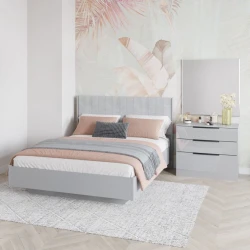 Двуспальная кровать Art_ikili_yataq 86, ламинат/текстиль, серая, 120x180х200 см