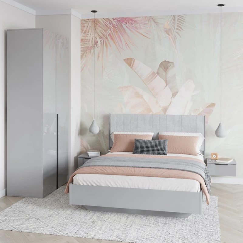 İki nəfərlik çarpayı Art_ikili_yataq 86, laminat/parça, boz, 120x180х200 sm