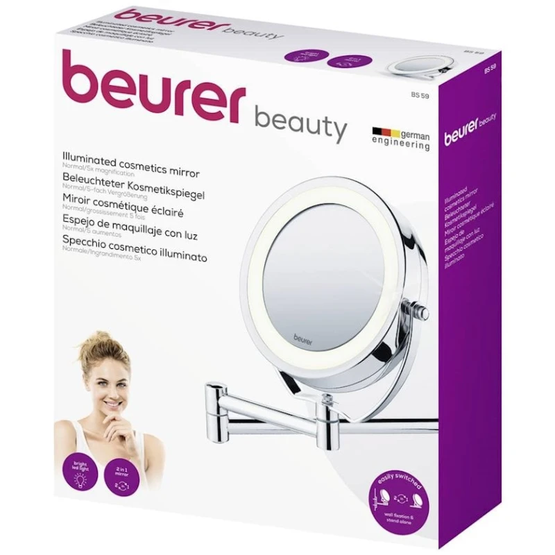 Настенное зеркало Beurer BS59 3.5x15x27 см, хром, серое Настенное зеркало Beurer BS59 3.5x15x27 см, хром, серое